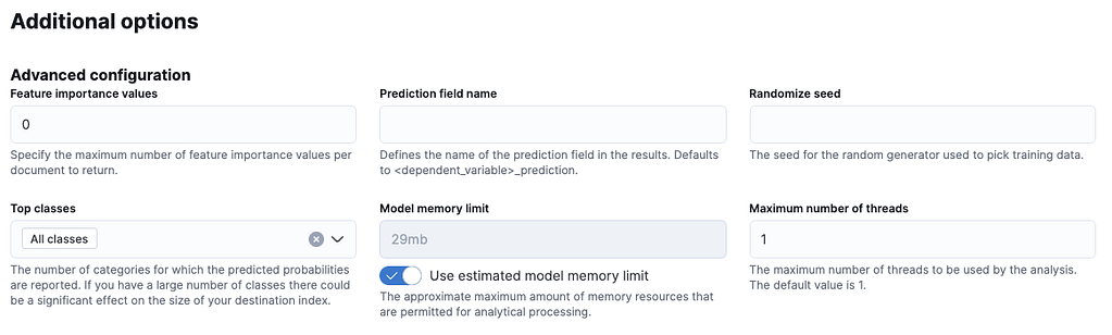 Adding additional options when creating the model.