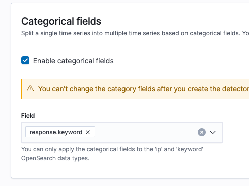 Form to define categorial fields of anomaly detector in OpenSearch