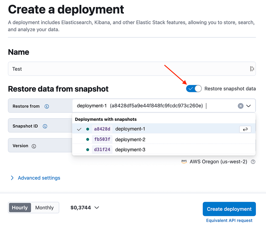 Creating a new deployment by sourcing an existing snapshot.