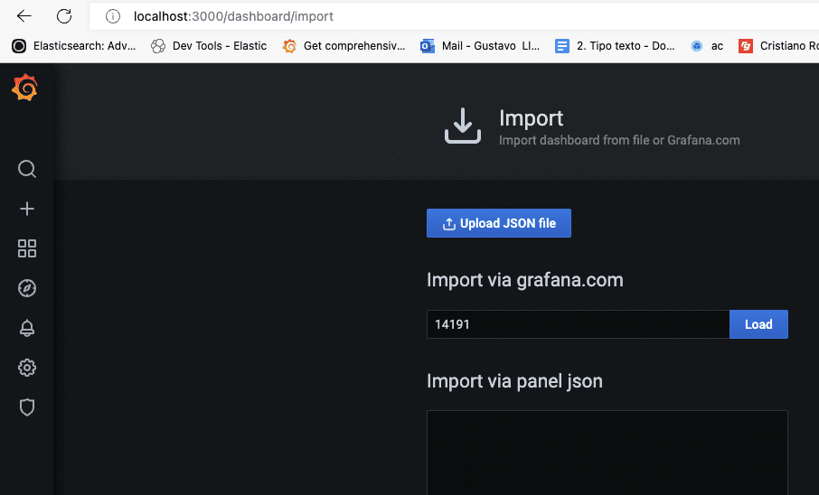 Example of the screen while importing a dashboard to Grafana